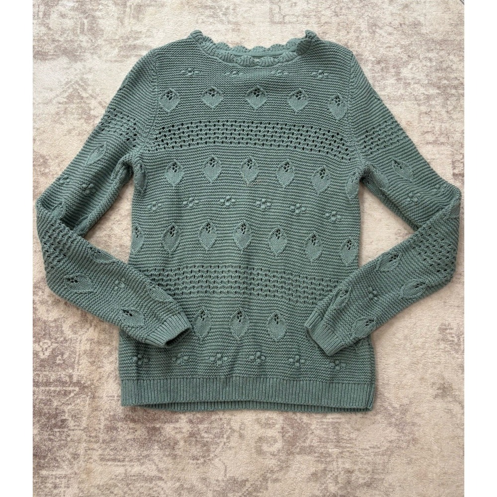 Fat Face Womens Cotton Sweater Green Knit Pullover Sz 6‎ Preppy Cottagecore
